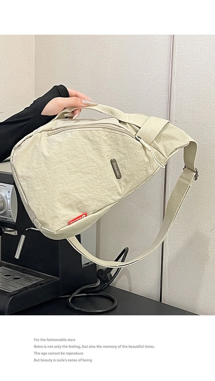 Nylon Crossbody Bag – Beige Stitched Design